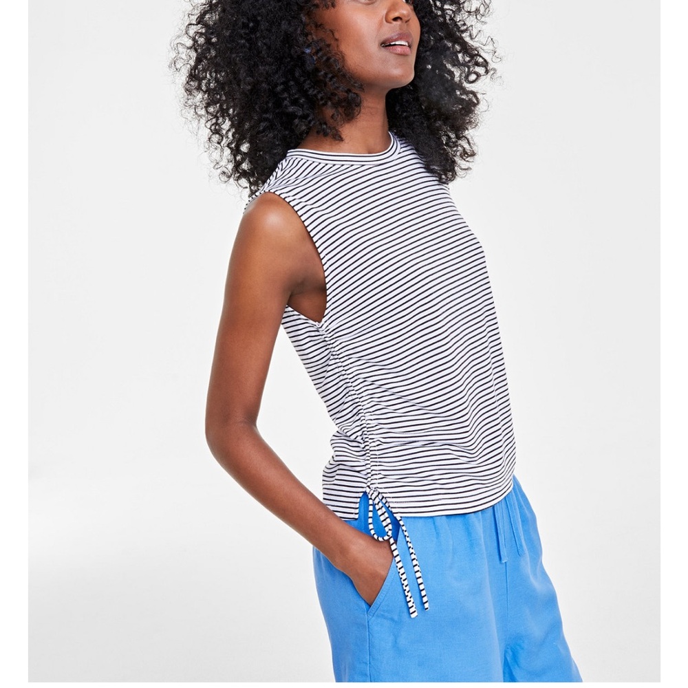 Macy’s On 34th side-cinched black & bright white combo muscle Tank Top, XS